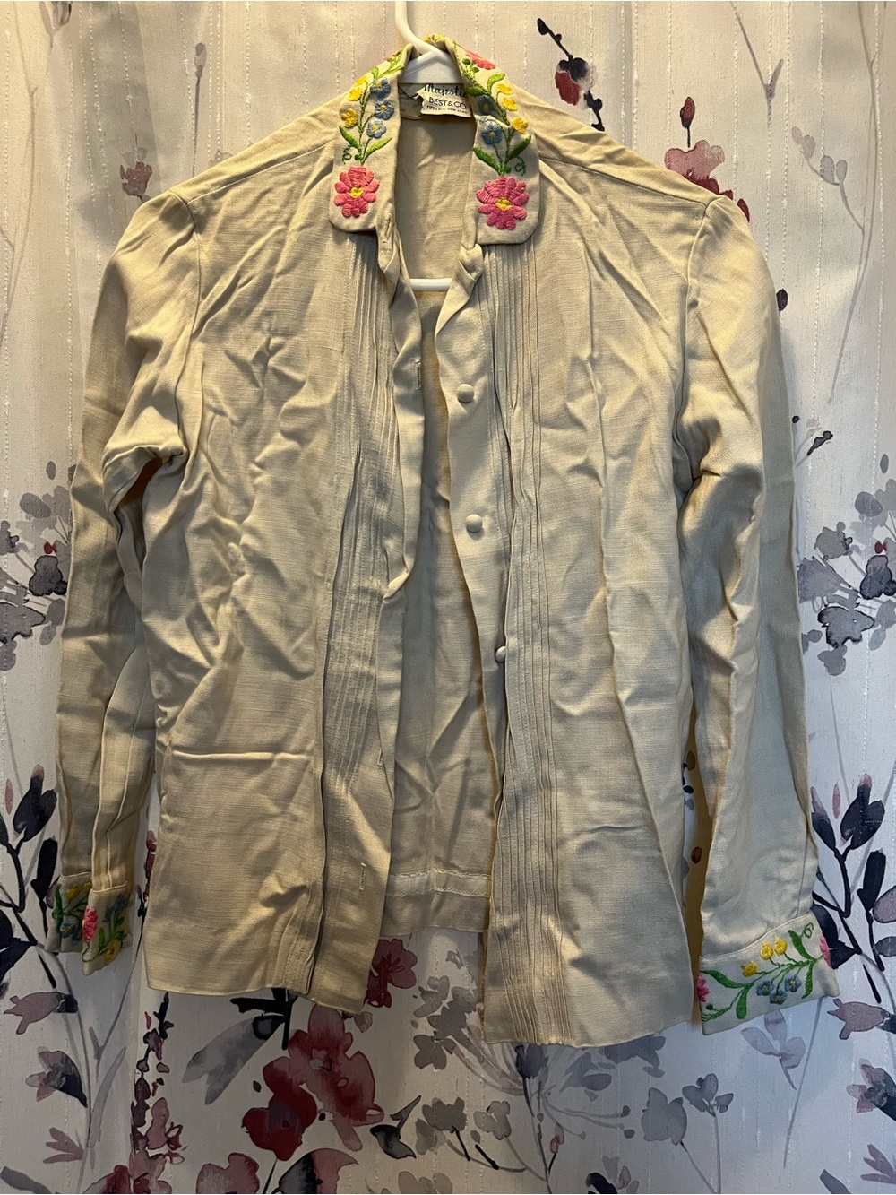 Vintage Embroidered Collar Cream Women's Jacket